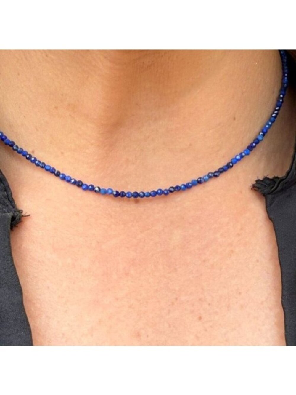 Pretty Blue Lapis Lazuli Necklace Dainty Beaded Necklace Waterproof Gold